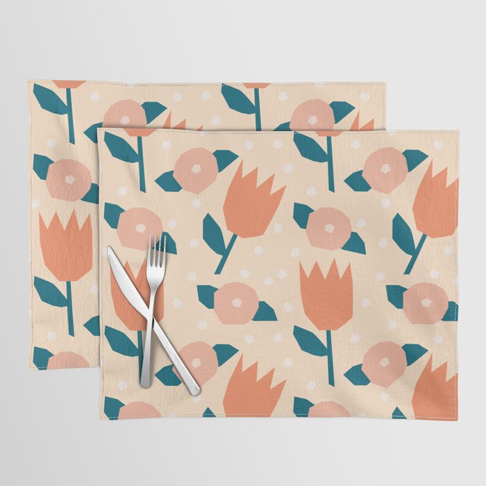 Papercut style pink and orange flowers Placemat Gallery Image 1
