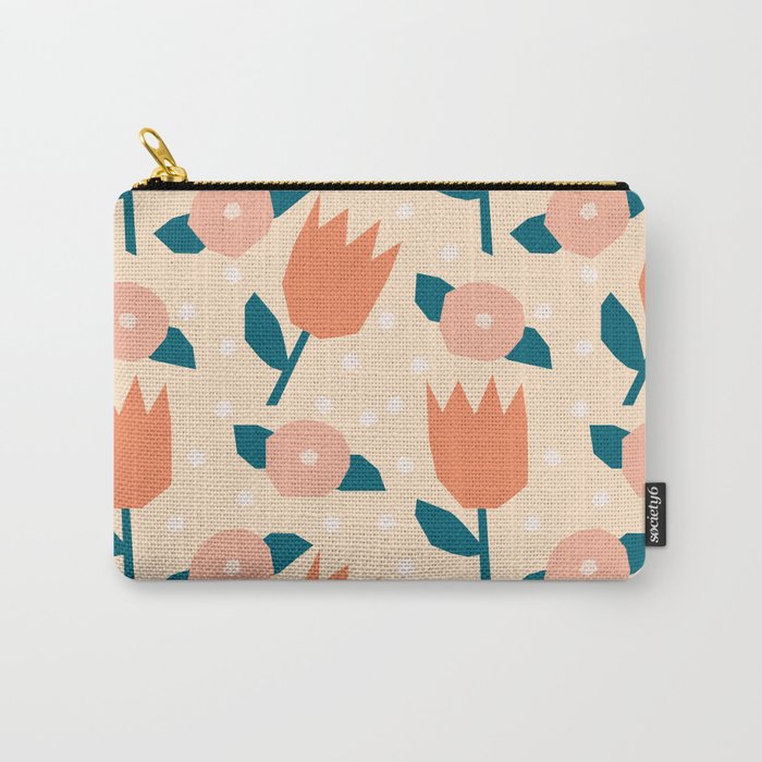 Papercut style pink and orange flowers Carry All Pouch Gallery Image 1
