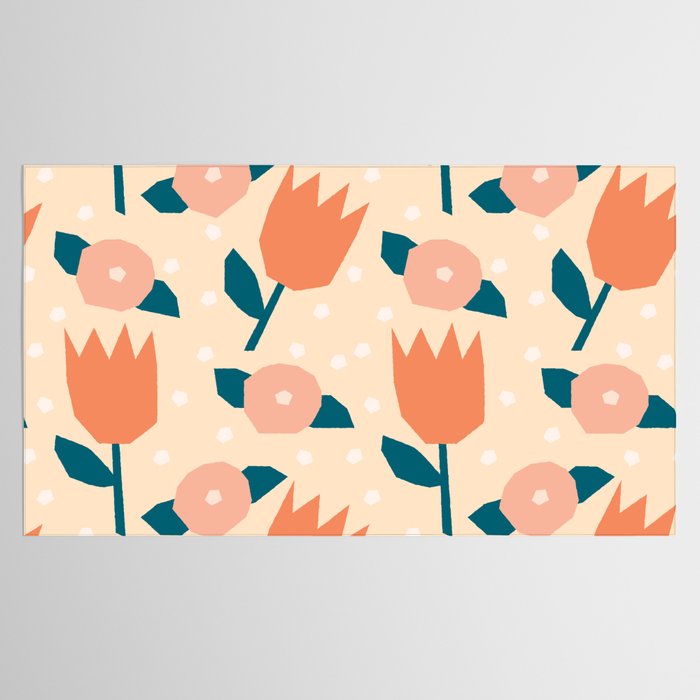 Papercut style pink and orange flowers Tablecloth Gallery Image 2