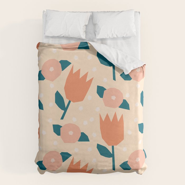 Papercut style pink and orange flowers Duvet Cover Gallery Image 6