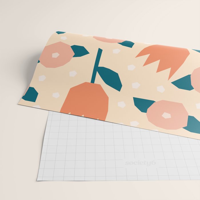 Papercut style pink and orange flowers Wrapping Paper Gallery Image 2