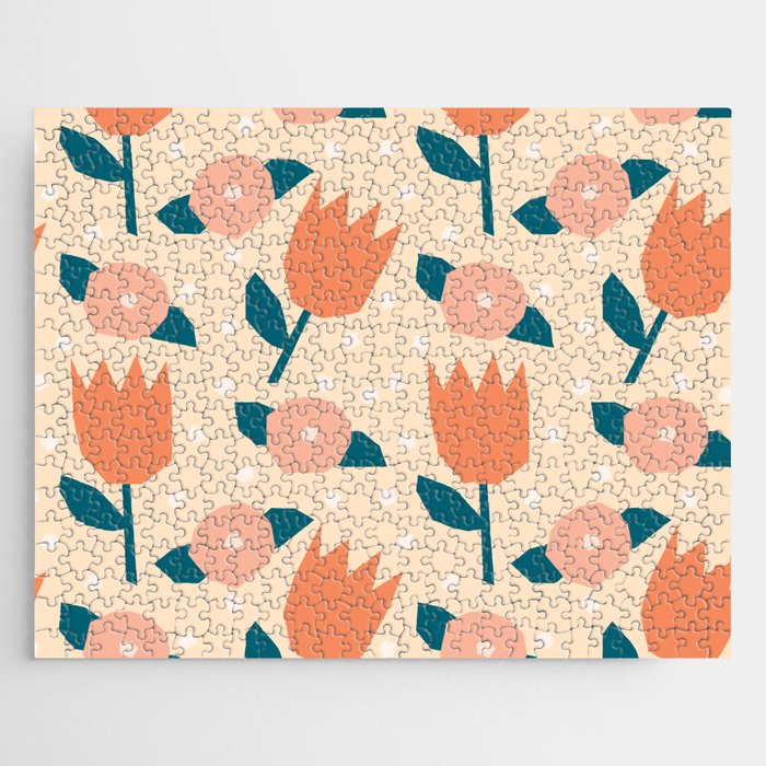 Papercut style pink and orange flowers Jigsaw Puzzle Gallery Image 1