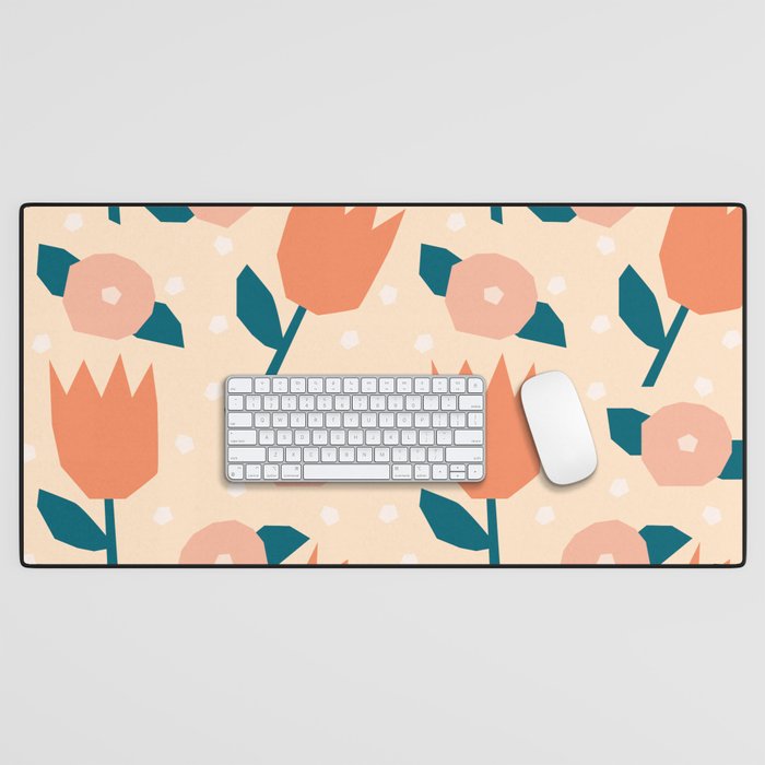 Papercut style pink and orange flowers Desk Mat Gallery Image 1