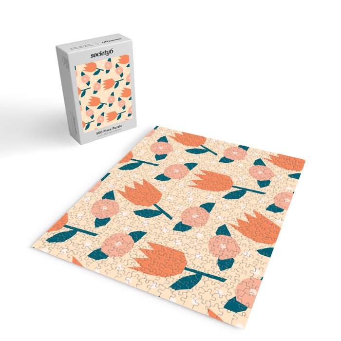 Papercut style pink and orange flowers Jigsaw Puzzle Gallery Image 2