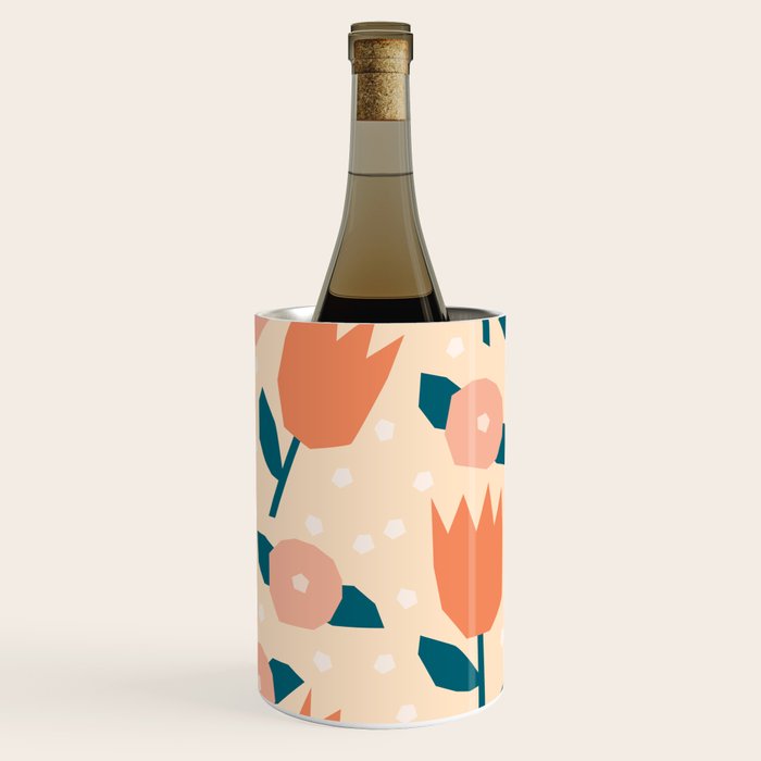 Papercut style pink and orange flowers Wine Chiller Gallery Image 1