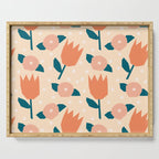 Papercut style pink and orange flowers Serving Tray Gallery Image 1