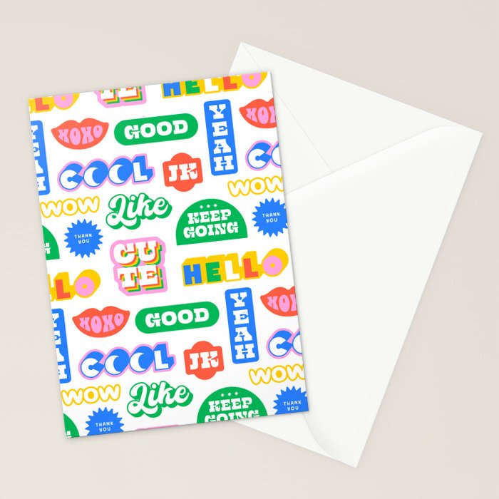 Retro funny sticker quote label pattern Stationery Card Gallery Image 2
