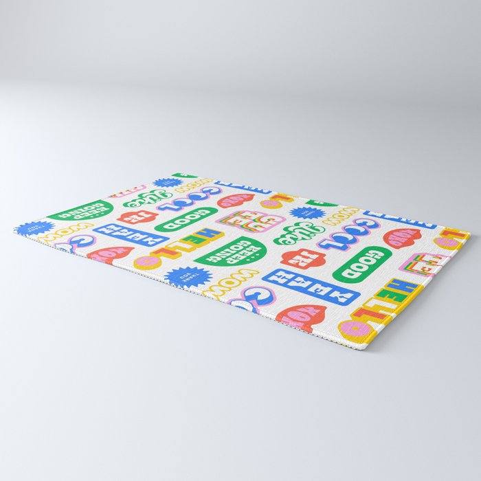 Retro funny sticker quote label pattern Rug Gallery Image 3