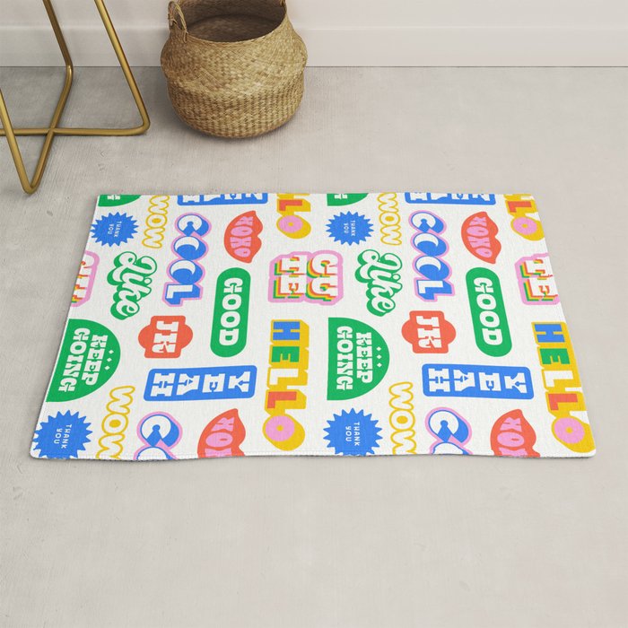 Retro funny sticker quote label pattern Rug Gallery Image 1