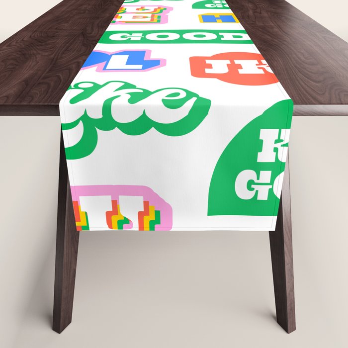 Retro funny sticker quote label pattern Table Runner Gallery Image 1