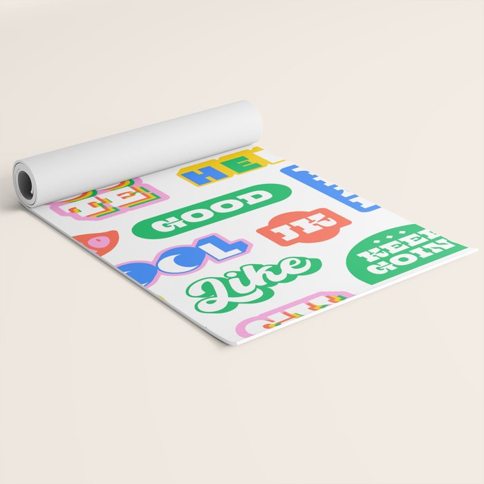 Retro funny sticker quote label pattern Yoga Mat Gallery Image 2