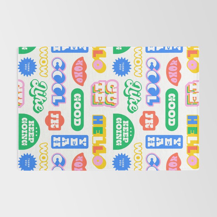 Retro funny sticker quote label pattern Rug Gallery Image 2