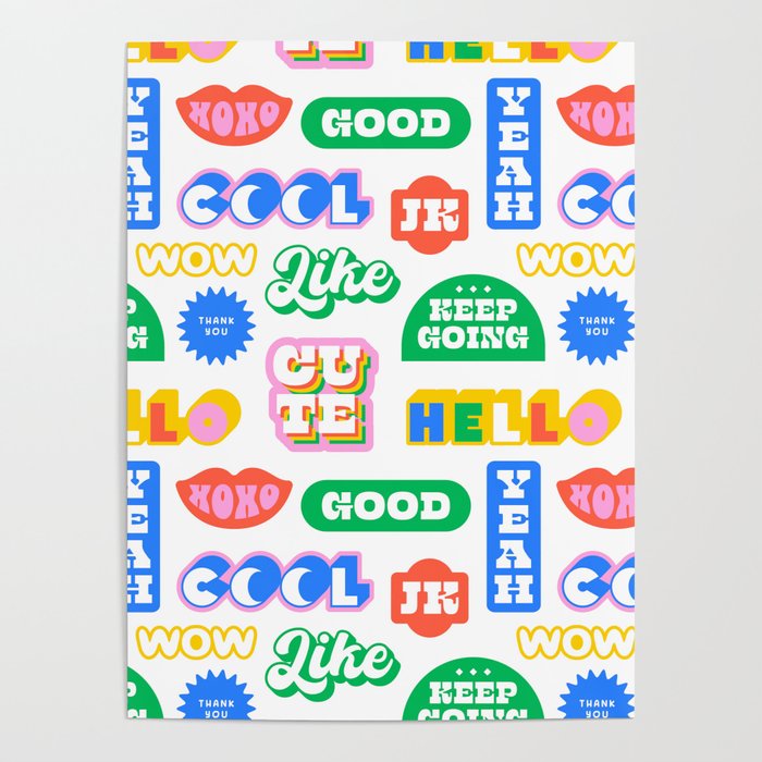 Retro funny sticker quote label pattern Poster Gallery Image 4