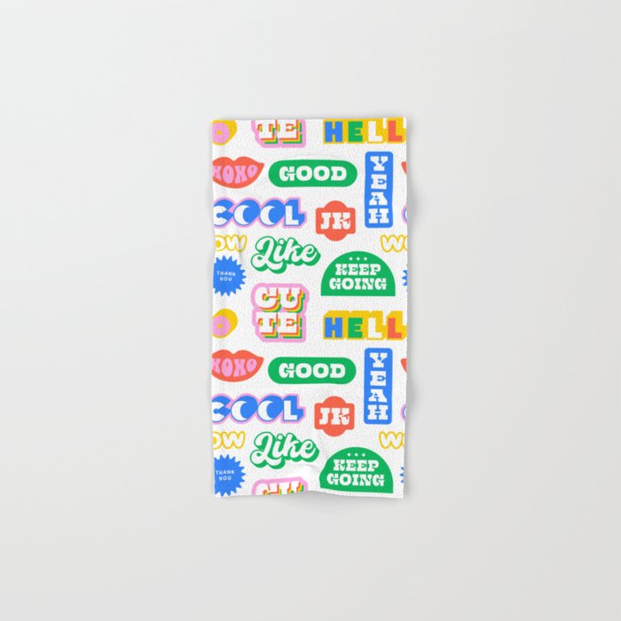 Retro funny sticker quote label pattern Bath Towel Gallery Image 1