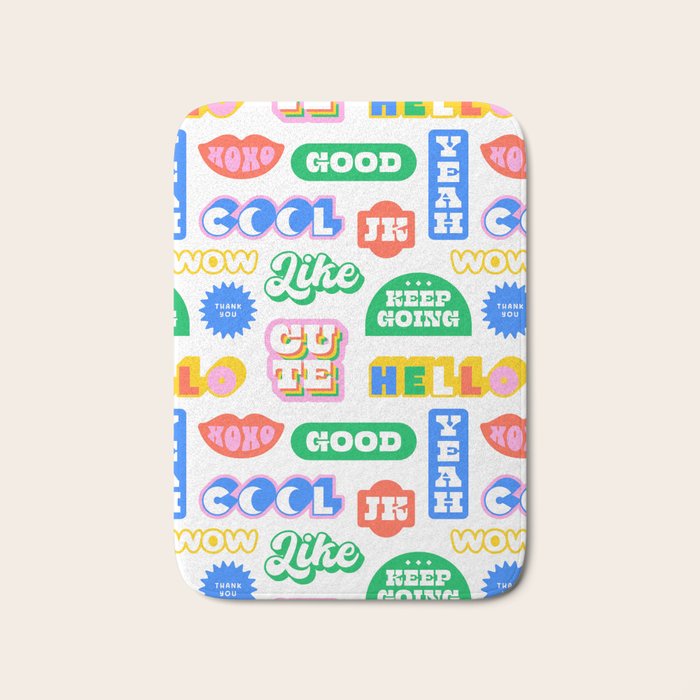 Retro funny sticker quote label pattern Bath Mat Gallery Image 1
