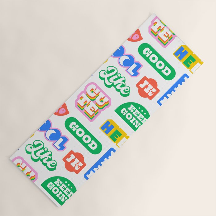 Retro funny sticker quote label pattern Yoga Mat Gallery Image 1