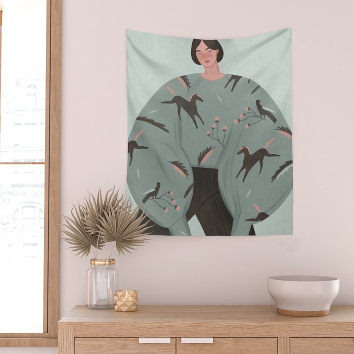 Portrait of a sweet girl in ethnic style Wall Tapestry Gallery Image 2