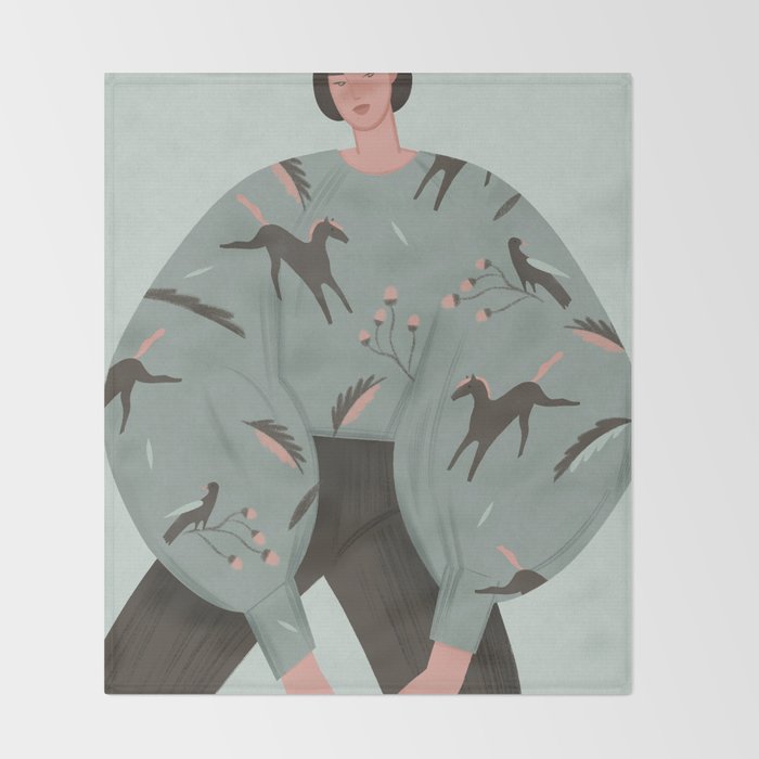 Portrait of a sweet girl in ethnic style Throw Blanket Gallery Image 2