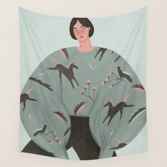 Portrait of a sweet girl in ethnic style Wall Tapestry Gallery Image 4