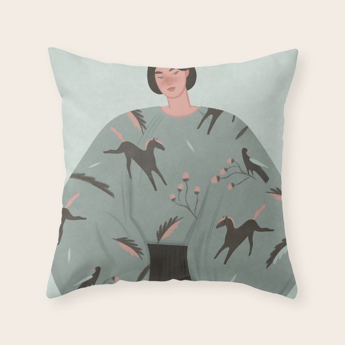 Portrait of a sweet girl in ethnic style Throw Pillow Gallery Image 1