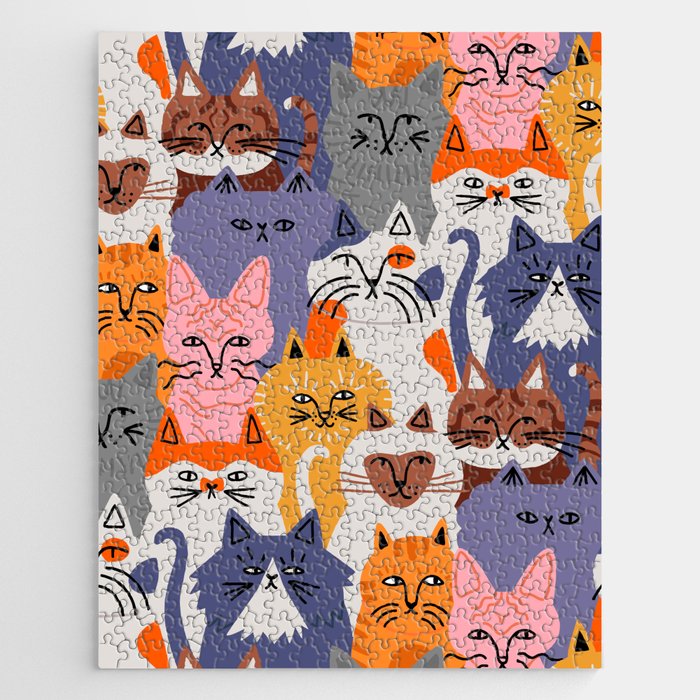 Funny diverse cat crowd character cartoon background Jigsaw Puzzle Gallery Image 1