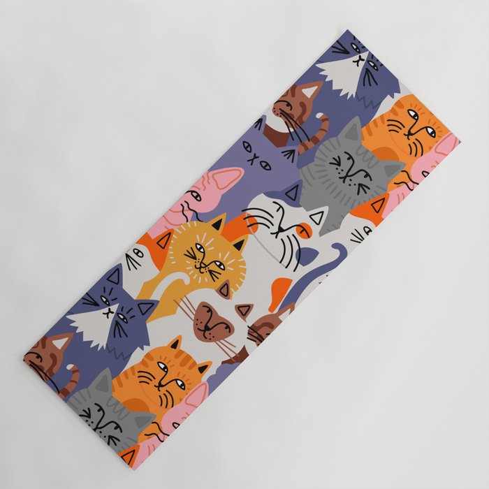 Funny diverse cat crowd character cartoon background Yoga Mat Gallery Image 1