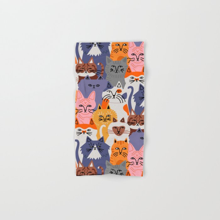 Funny diverse cat crowd character cartoon background Bath Towel Gallery Image 1