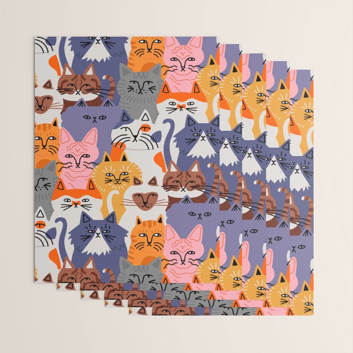 Funny diverse cat crowd character cartoon background Wrapping Paper Gallery Image 3