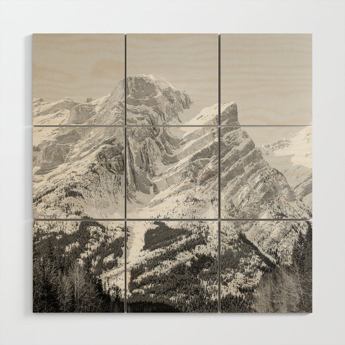Rocky Mountains Black and White Wood Wall Art Gallery Image 1