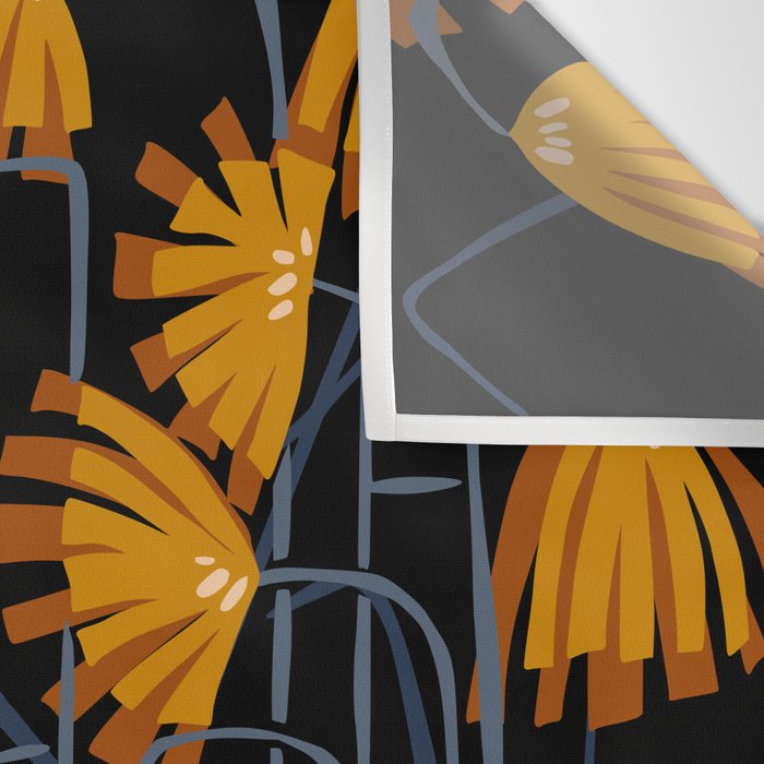 Linocut flower meadow black Wall Tapestry Gallery Image 3