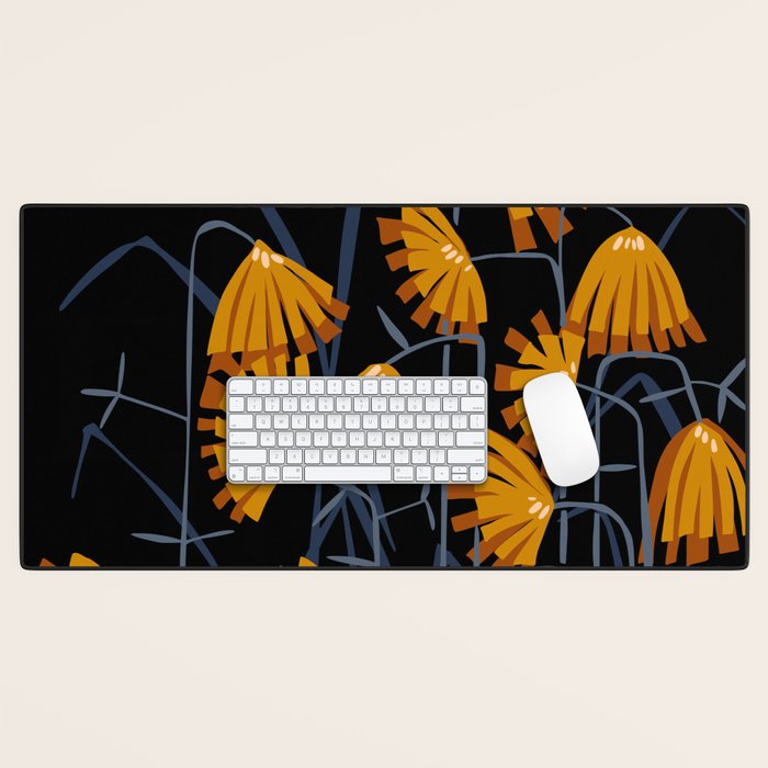 Linocut flower meadow black Desk Mat Gallery Image 1