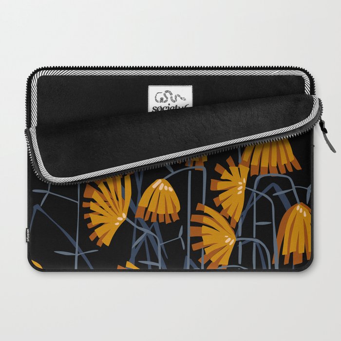 Linocut flower meadow black Laptop Sleeve Gallery Image 2