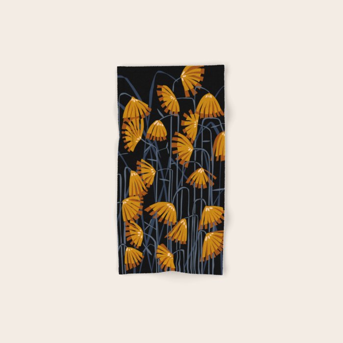 Linocut flower meadow black Bath Towel Gallery Image 1