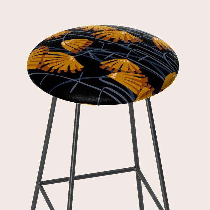 Linocut flower meadow black Stool Gallery Image 2