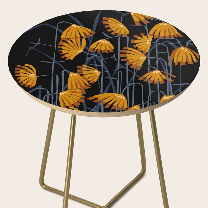 Linocut flower meadow black Side Table Gallery Image 2