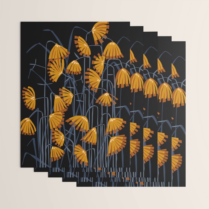 Linocut flower meadow black Wrapping Paper Gallery Image 3