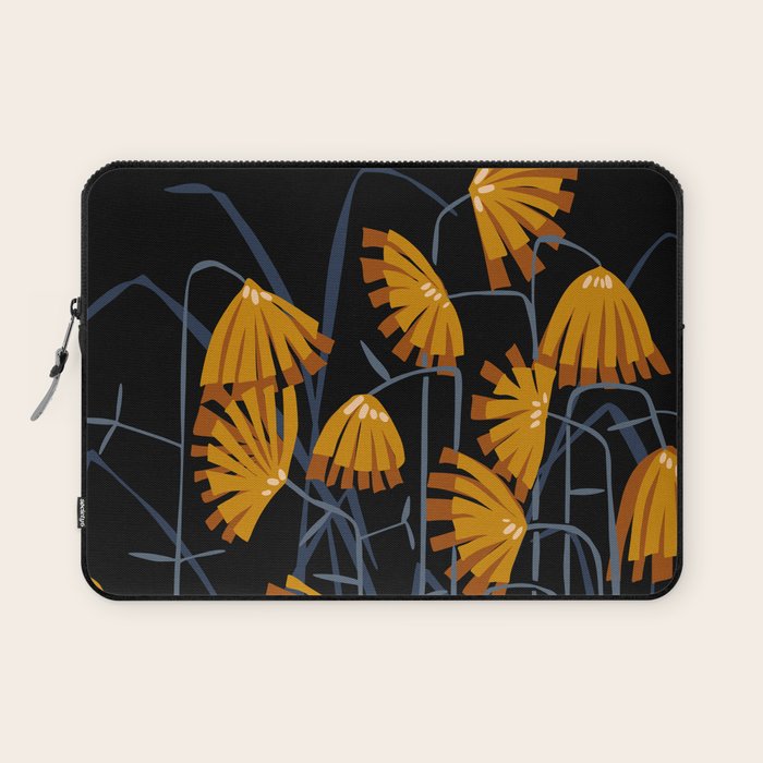 Linocut flower meadow black Laptop Sleeve Gallery Image 1