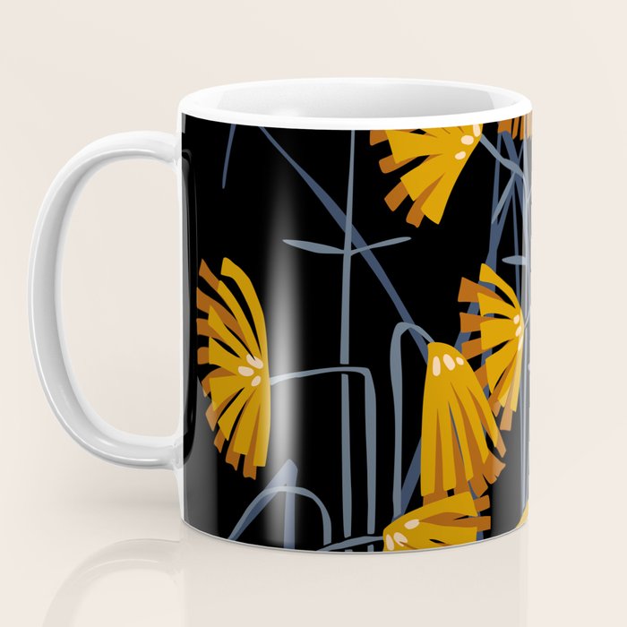 Linocut flower meadow black Coffee Mug Gallery Image 3
