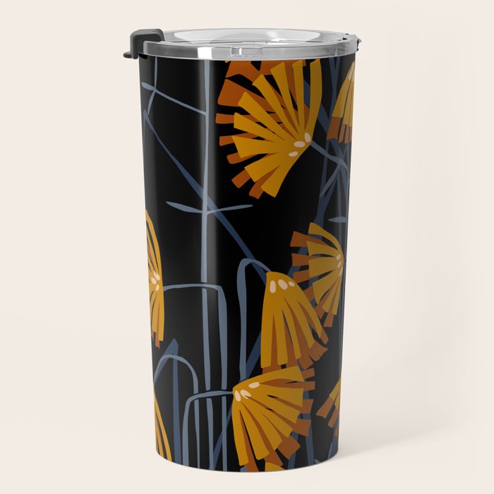 Linocut flower meadow black Travel Mug Gallery Image 3