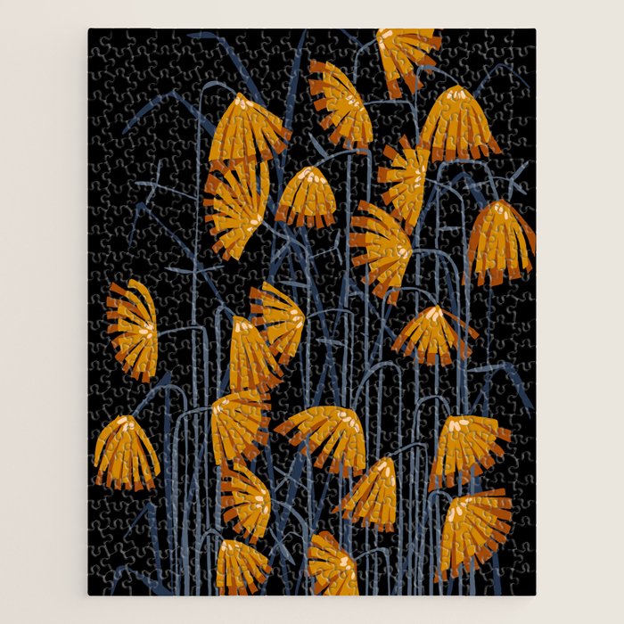 Linocut flower meadow black Jigsaw Puzzle Gallery Image 1