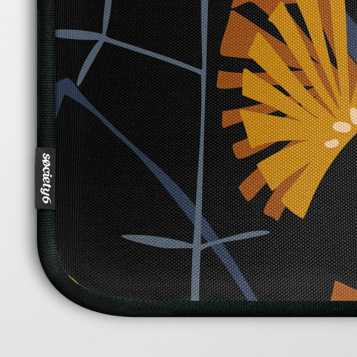 Linocut flower meadow black Laptop Sleeve Gallery Image 3