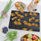 Linocut flower meadow black Cutting Board Gallery Image 2