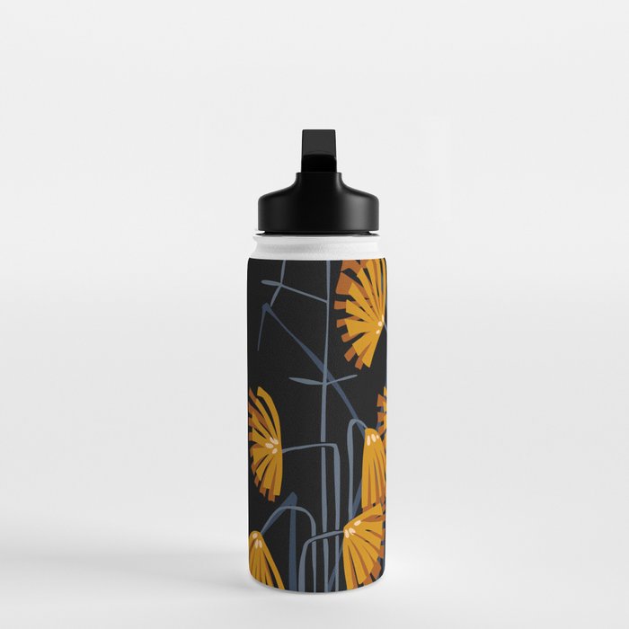 Linocut flower meadow black Water Bottle Gallery Image 3