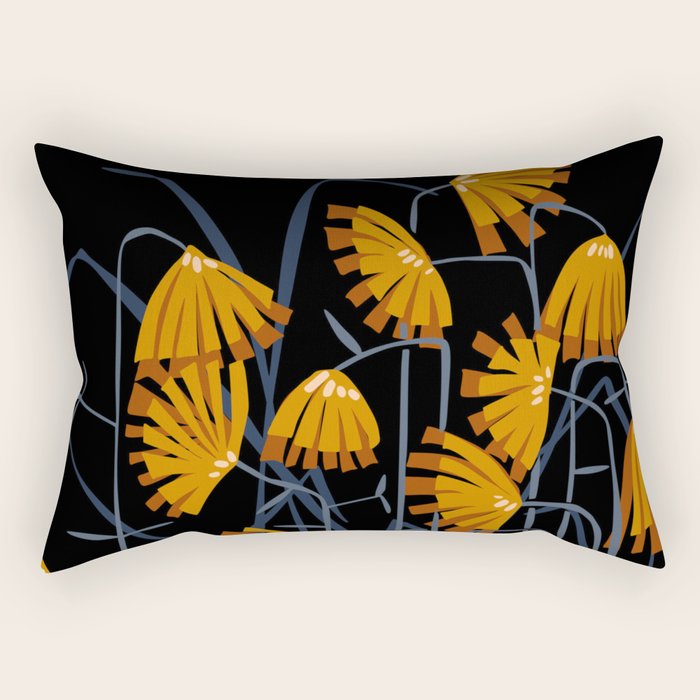 Linocut flower meadow black Rectangular Pillow Gallery Image 2