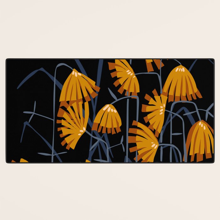 Linocut flower meadow black Desk Mat Gallery Image 3