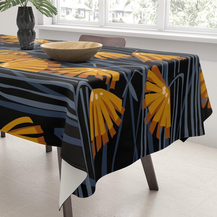 Linocut flower meadow black Tablecloth Gallery Image 3