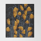 Linocut flower meadow black Throw Blanket Gallery Image 2