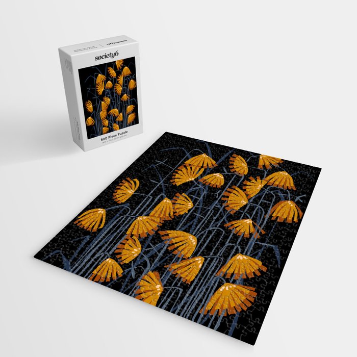 Linocut flower meadow black Jigsaw Puzzle Gallery Image 2