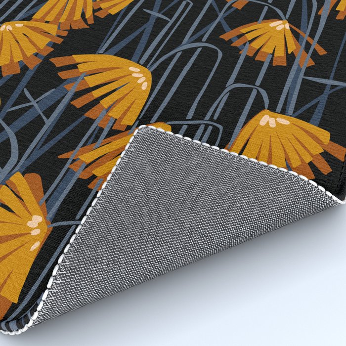 Linocut flower meadow black Rug Gallery Image 4