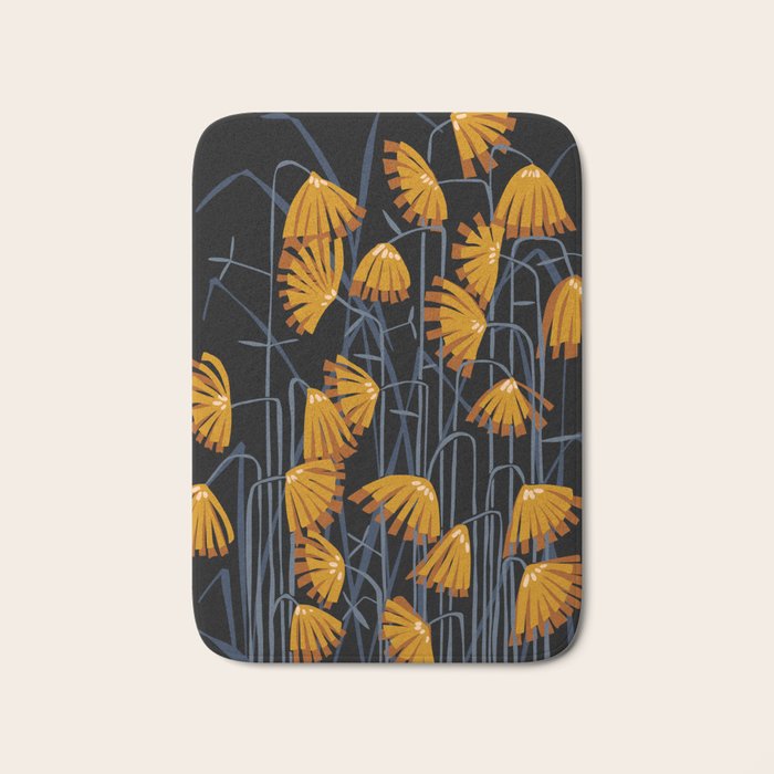 Linocut flower meadow black Bath Mat Gallery Image 1